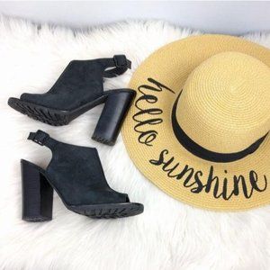 Lord & Taylor Slingback Booties Size 8 or 38 Black Leather Lug Sole Ankle Strap